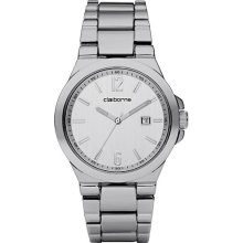 Claiborne Mens Silvertone Easy Reader Watch