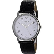 Classic Stainless Steel Case Leather Bracelet Silver Tone Dial Date Di
