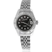 Classic Steel Automatic Watch CZ Bezel Black