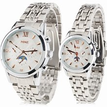 Couple Style Rose Gold Steel Unisex Analog Quartz Wrist Watch (Silver)