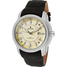 Croton Watches Men's Aquamatic Ivory Dial Black Genuine Leather Black