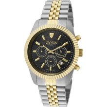 Croton Watches Men's Entrepreneur Chronograph Black MOP Dial Gold Tone