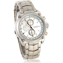 CURREN 8025 Men's Round Dial White Stainless Steel Strap Watch (White)