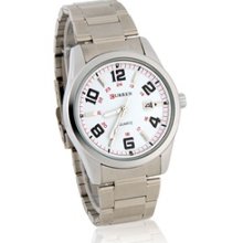 CURREN Men's Analog Watch with Stainless Steel Strap, Calendar (White)
