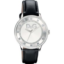 D & Ladies Analogue Crystal Set Black Leather Strap Casual Watch Dw0515