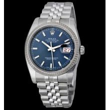 Date just rolex mens watch blue stick dial stainless