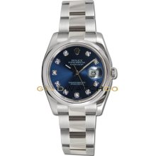 Datejust 116200 Steel Oyster Band Smooth Bezel Blue Diamond Dial