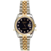 Datejust 116203 Steel & Gold Jubilee Smooth Black Diamond Dial