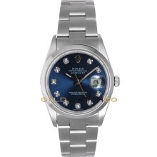 Datejust 16200 Oyster Band Smooth Bezel Blue Diamond Dial