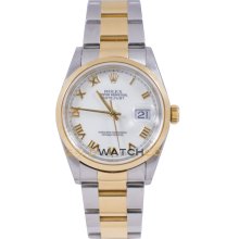 Datejust 16203 Steel & Gold Oyster Band Smooth Bezel White Dial