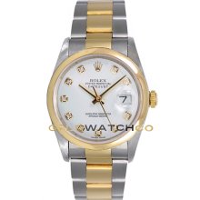 Datejust 16203 Steel Gold Oyster Smooth Bezel White Diamond Dial