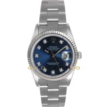 Datejust 16234 Oyster Band Gold Fluted Bezel Blue Diamond Dial