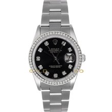 Datejust Steel 16200 Oyster Band Black Diamond Dial & Bezel