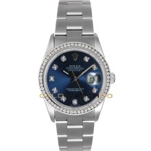 Datejust Steel 16200 Oyster Band Blue Diamond Dial & Bezel