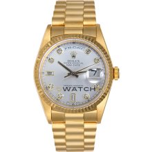 Day Date 18038 Yellow Gold President Silver Diamond Dial