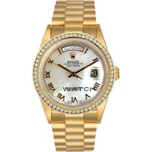 Day Date 18038 Yellow Gold President MOP Roman Dial & Bezel