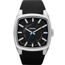 Diesel Black Black Leather and Silver Tone Stainless Steel Three Hand Watch