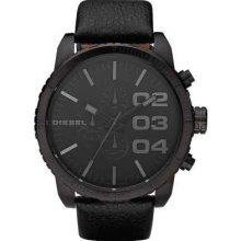 Diesel Gents All Black Leather Strap DZ4216 Watch