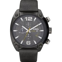 Diesel Men's Large Round Chronograph Grey Leather Watch Dz4205