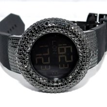 Digital Kc Watch Mens Black CZ Bazel Case Shoulders Rubber Strap 48mm New Rodeo