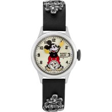 Disney by Ingersoll Womens Original 30's Mickey Mouse Stainless Watch - Black Leather Strap - Graphic Dial - IND25833