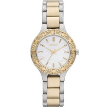 DKNY 'Broadway' Crystal Bezel Two Tone Watch