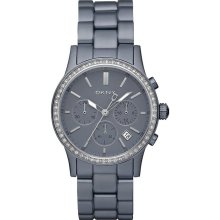 Dkny Ladies Chronograph Aluminum Metallic Dark Gray Sparkling Stones Ny8325