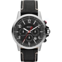 DKNY Men's Black Leather Chronograph Watch Watch