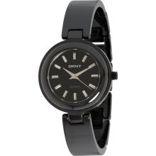 DKNY New Womens Round Analog Watch Black Steel Ceramic Bracelet Quartz NY8549