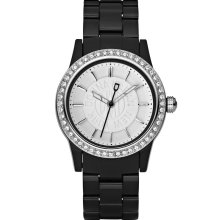 DKNY Womens Crystal Analog Stainless Watch - Black Bracelet - White Dial - NY8012