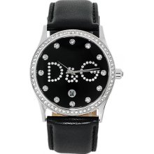 Dolce and Gabbana Ladies Stainless Steel Gloria Black Dial Strap Crystal DW0008