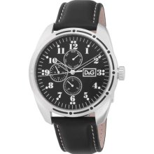 Dolce and Gabbana Men's Bariloche Stainless Steel Case Leather Bracelet Day and Date Black Dial DW0639