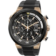 Eco-drive Chronograph Stainless Steel Case Rubber Bracelet Black Dial
