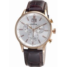 Edox Les Vauberts Big Date Rose Gold PVD Chronograph Mens Watch