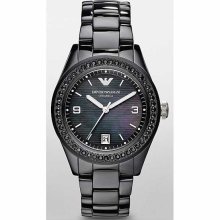 Emporio Armani Black Ceramic Crystal Ladies Watch