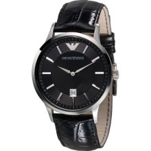 Emporio Armani Black Leather Quartz Mens Watch AR2411