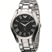 Emporio Armani Gents Round Case Black Dial Stainless Steel Bracelet Watch