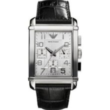 Emporio Armani Men's AR0333 Black Leather Quartz Watch with Silver