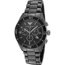 Emporio Armani Men's Chronograph Black Textured Dial Black Ceramic