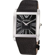 Emporio Armani Men's Slim Quartz Black Leather Strap Watch