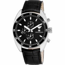 Emporio Armani Men's Sportivo AR5914 Black Calf Skin Quartz Watch with Black Dial