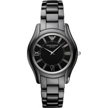 Emporio Armani Super Slim Black Ceramic Women Watch Ar1441 Roman Numbers $475