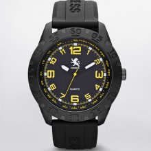 Express Mens Analog Silicone Strap Watch Pitch Black Yellow, No Size