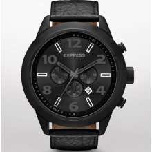 Express Mens Chronograph Leather Strap Watch Black