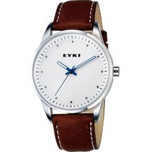 Eyki Men's Brown Leather Strap With White Dial With Dots And Blue Hands Et119
