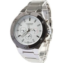 Fashion Men's White Dial Silver Band Wrist Watch