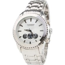 Fashion Men's White Dial Band Silver Wrist Watch