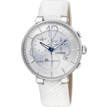 FB1200-00A - Citizen Eco-Drive Ladies Chono Sapphire White Leather Japan Watch