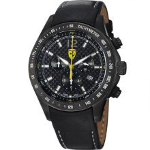 Ferrari Men s Scuderia Swiss Made Quartz Chronograph Black Leather Strap Watch