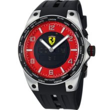 Ferrari Men s World Time Swiss Made Quartz Ana-Digi Chronograph Black Rubber Strap Watch